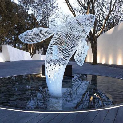 铁艺网格出水鲸鱼不锈钢景观雕塑