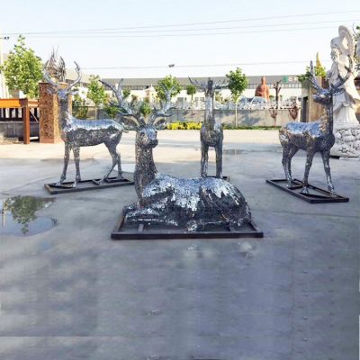 不锈钢抽象园林景观梅花鹿雕塑