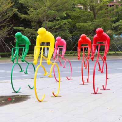 不锈钢彩绘园林校园骑自行车的抽象人物雕塑