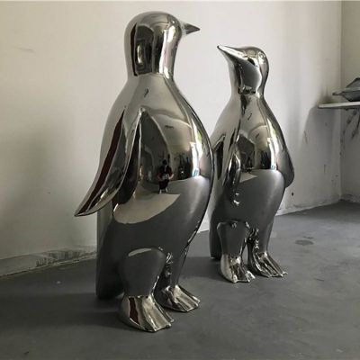 不锈钢镜面抛光企鹅雕塑酒店户外街道摆件