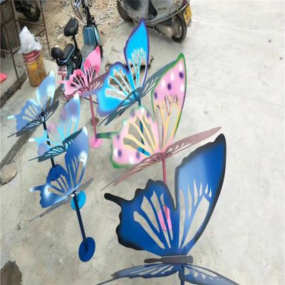 不锈钢彩绘园林景观摆件蝴蝶雕塑