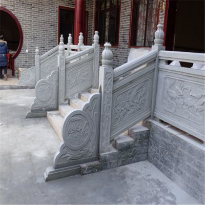 祠堂庙宇台阶扶手摆放青石浮雕防护栏杆