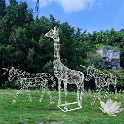 抽象铁艺网格动物雕塑摆件