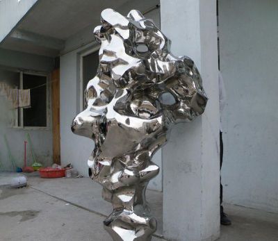 城市街道创意不锈钢镜面抽象太湖石雕塑