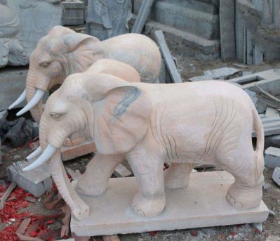 景区创意大理石石雕两只大象雕塑