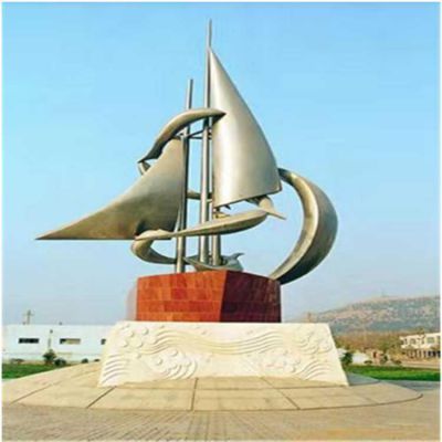 大型创意不锈钢抛光帆船抽象广场景观雕塑