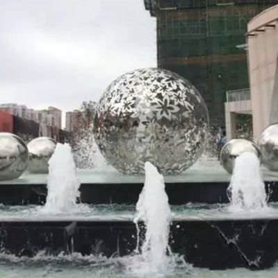 售楼部水池喷泉不锈钢花纹镂空球雕塑摆件 
