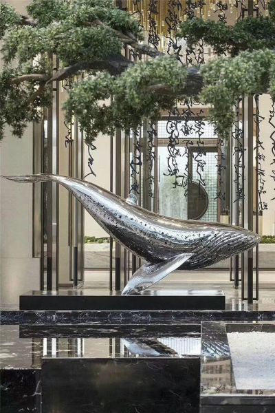 别墅酒店不锈钢创意镜面海豚景观雕塑