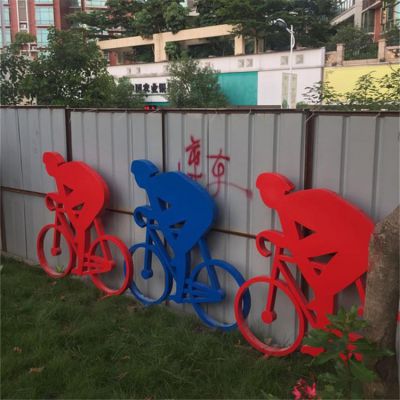 户外园林不锈钢抽象运动骑自行车的人物雕塑
