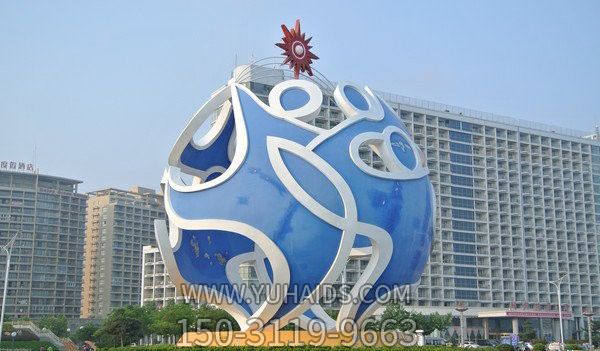 城市不锈钢彩绘抽象镂空球雕塑