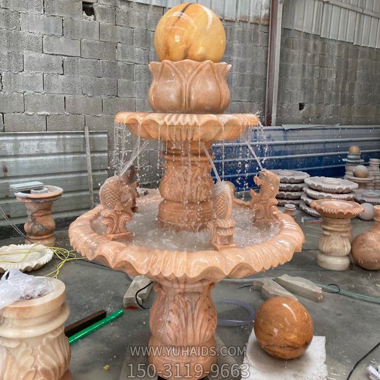 晚霞红中式风水球流水喷泉庭院装饰园林摆件雕塑
