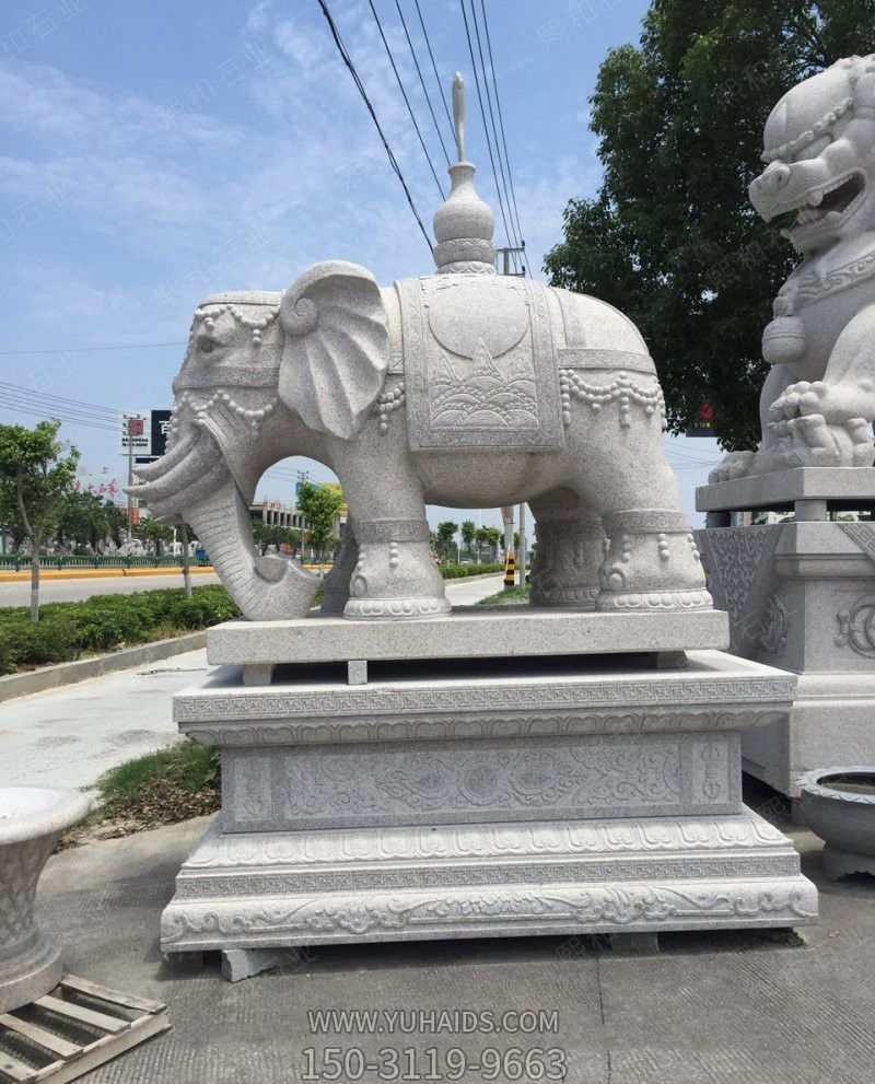 企业大理石的石雕景观装饰品大象雕塑