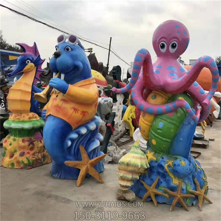 玻璃钢卡通海狮海洋公仔游乐园雕塑