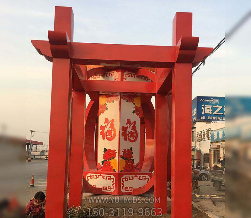 城市广场摆放不锈钢中国梦灯笼雕塑