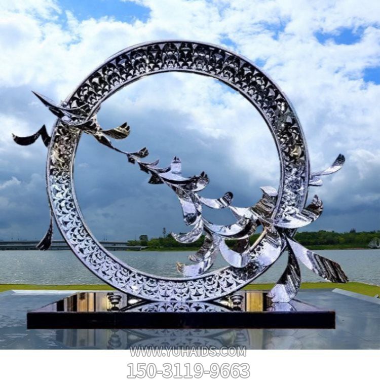 不锈钢镂空户外会所水景圆环摆件雕塑