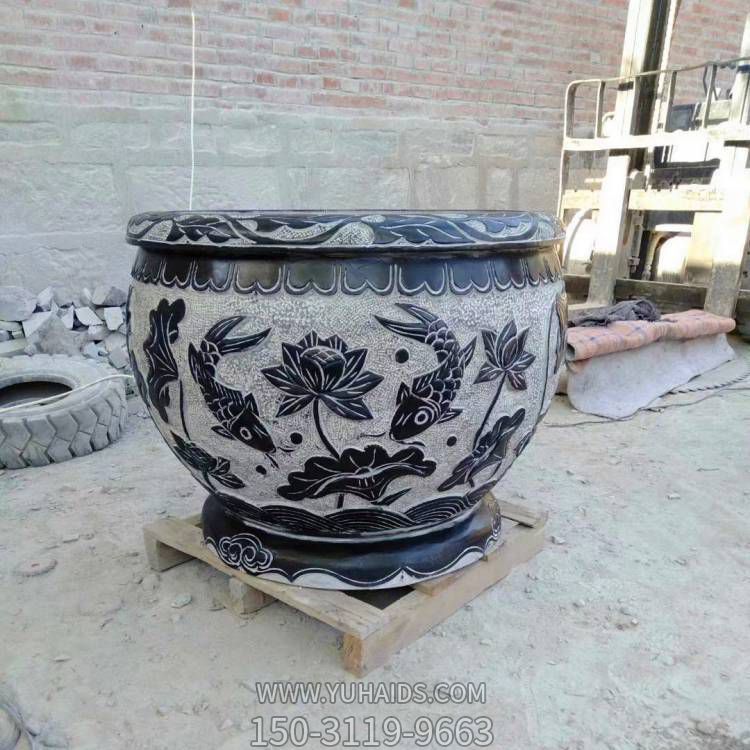 石雕仿古青石鱼缸花盆荷花缸庭院养鱼石缸雕塑