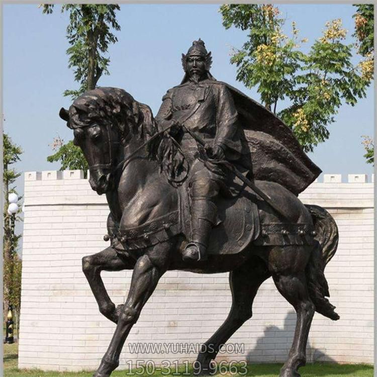 景区广场摆放铸铜古代将军骑马人物雕塑