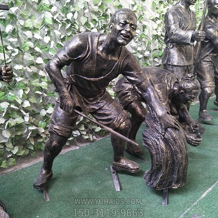 玻璃钢仿铜色割稻子、插秧等干货农民塑像雕塑