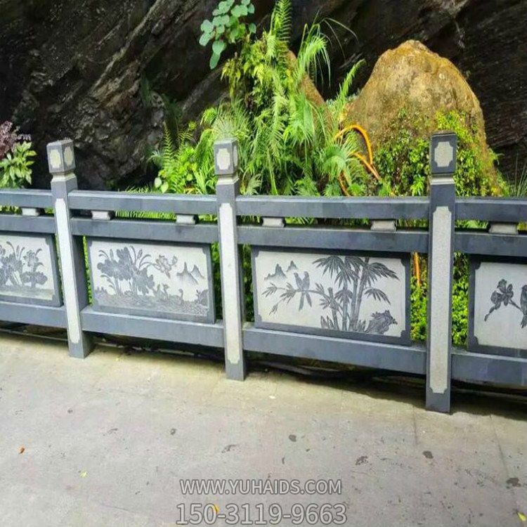 景区山路边装饰青石浮雕花纹防护栏板雕塑