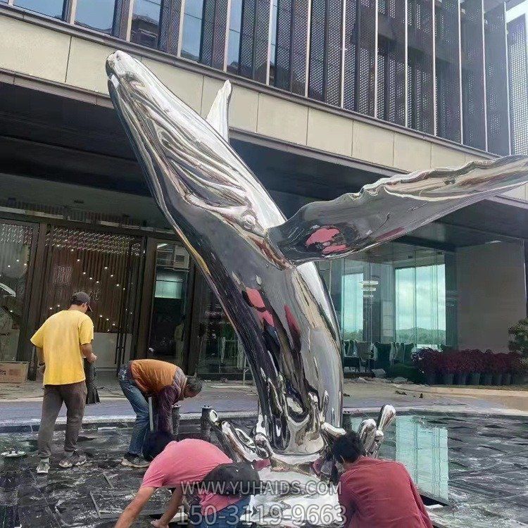 大型不锈钢鲸鱼鲲鱼定制镂空海豚摆件售楼部户外商场水景摆件雕塑