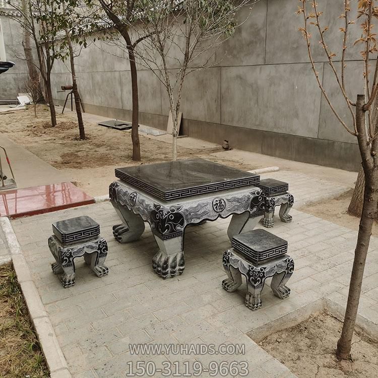 园林休息下棋中式浮雕石桌石凳雕塑