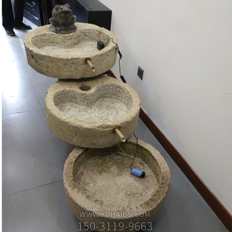 公司室内摆放老旧石槽石头花盆石缸水槽流水景观组合牛马猪槽石磨摆件雕塑