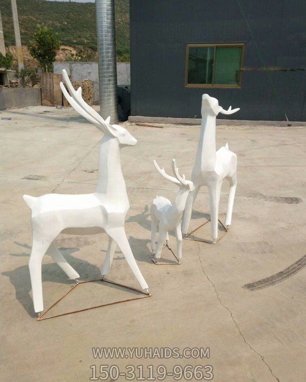 不锈钢抽象几何户外园林景观鹿雕塑