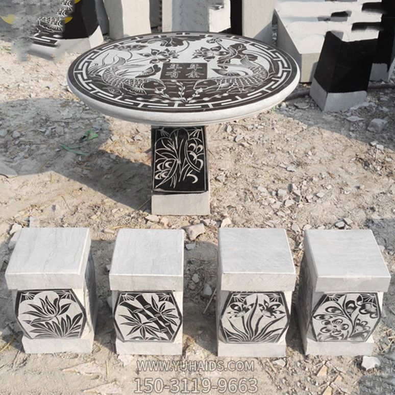 景区园林梅兰竹菊仿古方石桌凳雕塑