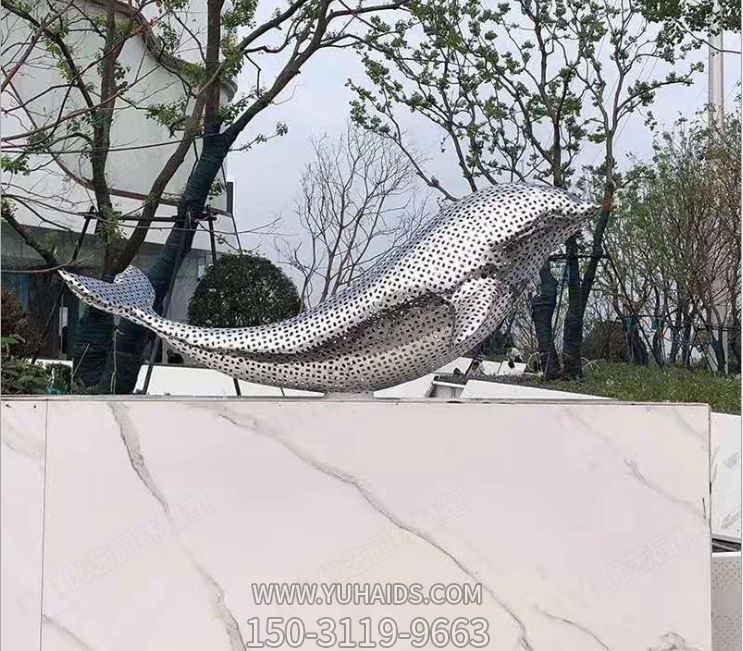 不锈钢海豚景观摆件，城市园林创意动物摆件雕塑