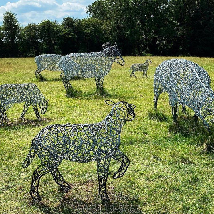 园林草坪不锈钢镂空铁艺动物羊摆件雕塑
