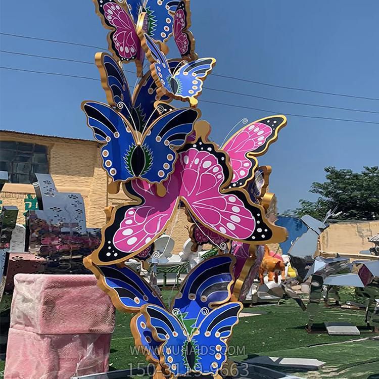  户外庭院彩绘玻璃钢园林创意美陈摆件群飞的蝴蝶摆件雕塑