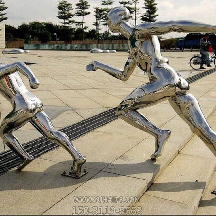 广场不锈钢镜面抽象奔跑者运动小品雕塑