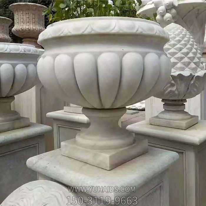 汉白玉城市园林大理石石雕花盆雕塑