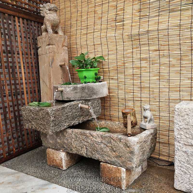 石槽石盆鱼缸石头花盆庭院水景老石槽摆件禅意流水组合水槽老石器雕塑