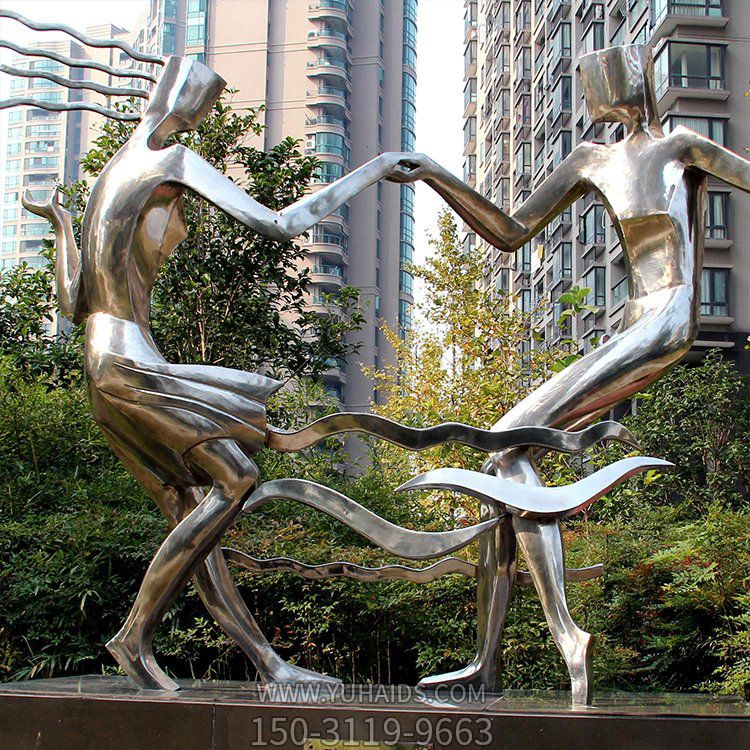 不锈钢抽象双人跳舞雕塑小品  小区园林摆件