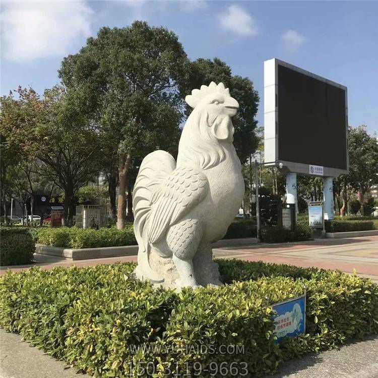 园林草丛大理石石雕生肖鸡景观摆件雕塑