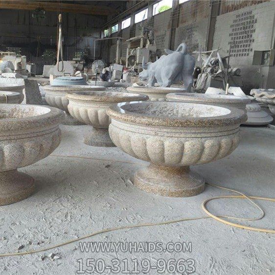 黄金麻大理石雕刻欧式花盆公园小区装饰花钵雕塑