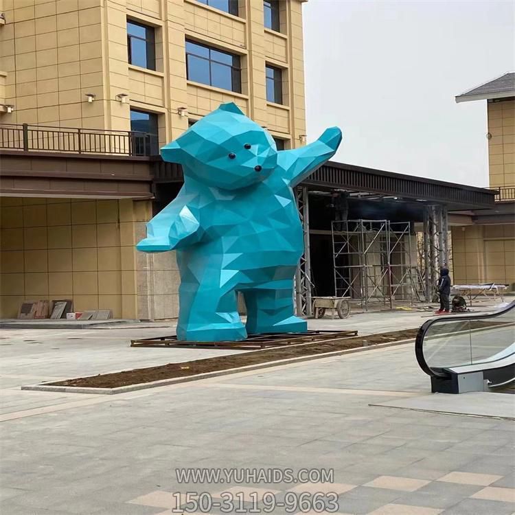 广场大型不锈钢几何动物熊摆件雕塑