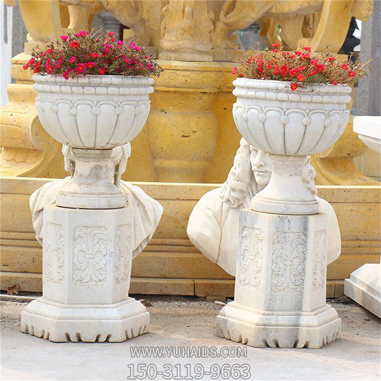 大理石浮雕欧式花盆别墅花园装饰摆件雕塑