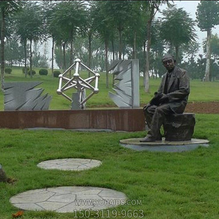公园玻璃钢仿铜园林景观人物雕塑