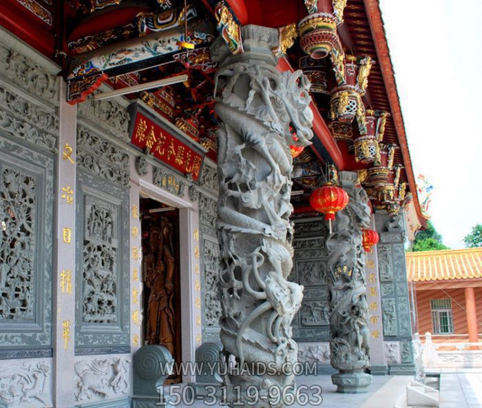 寺庙景观门前装饰浮雕龙柱雕塑