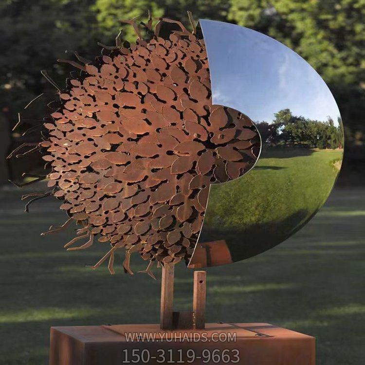 创意园林摆件  不锈钢镜面抽象圆盘摆件雕塑