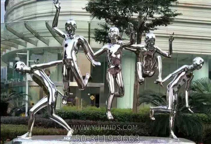 城市广场抽象不锈钢跳跃的儿童雕塑