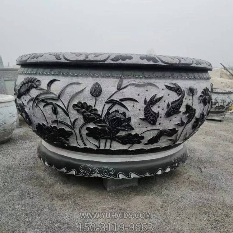 大型户外青石石雕鱼缸雕塑