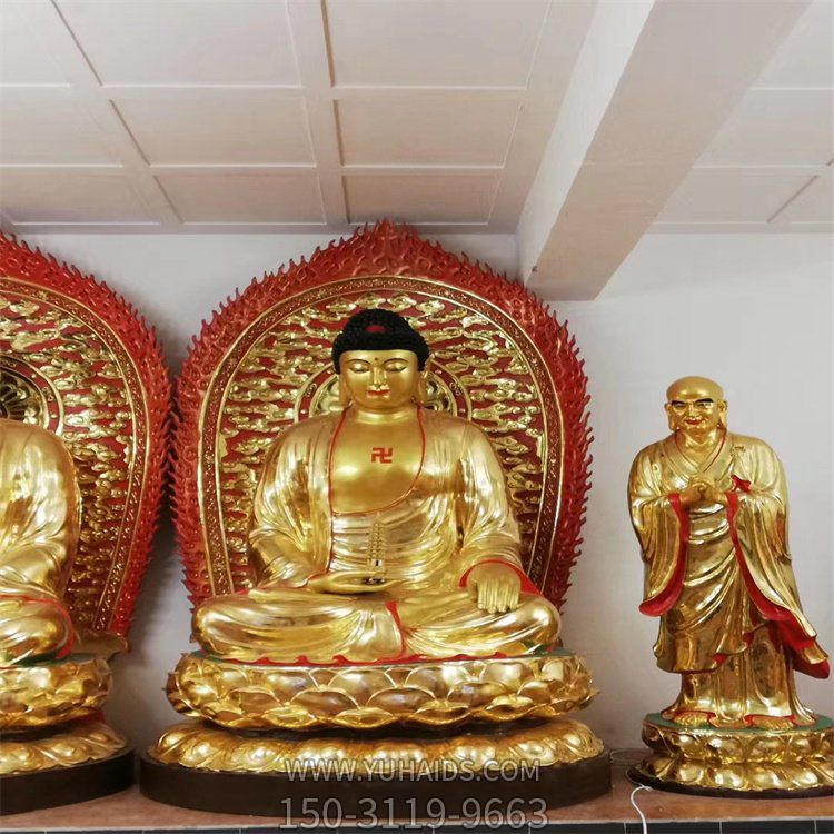 玻璃钢喷金烤漆如来佛祖雕塑