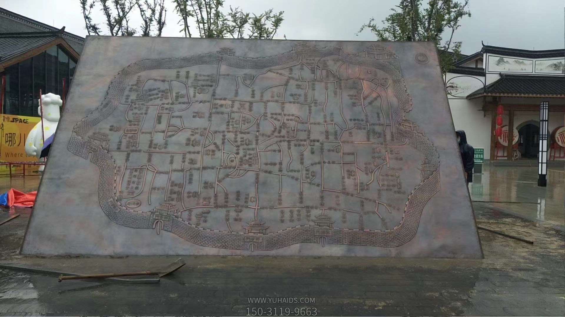 锻铜地图浮雕雕塑