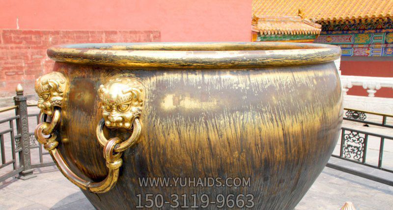 故宫圆形水缸铜雕狴犴缸雕塑