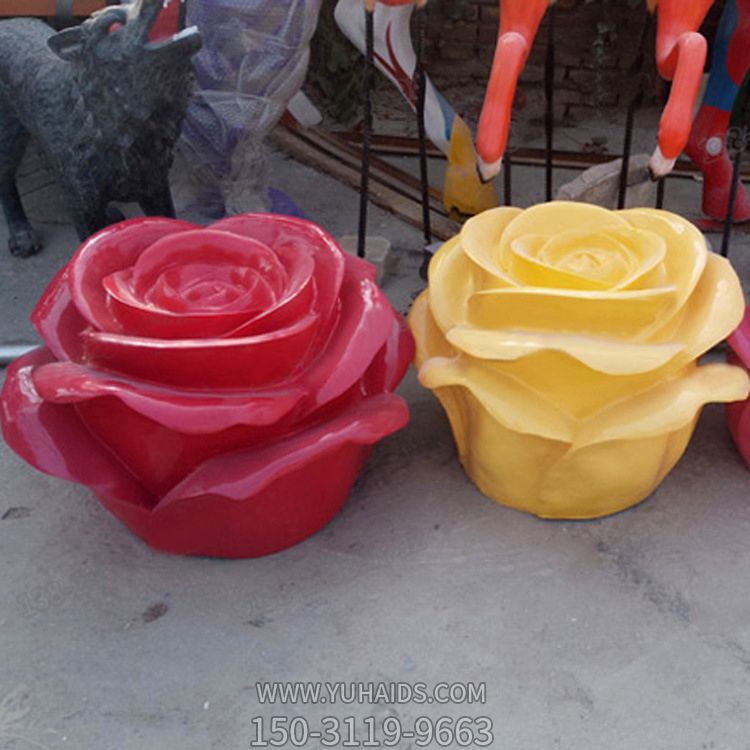 仿真玻璃钢玫瑰花雕塑商场美陈摆件