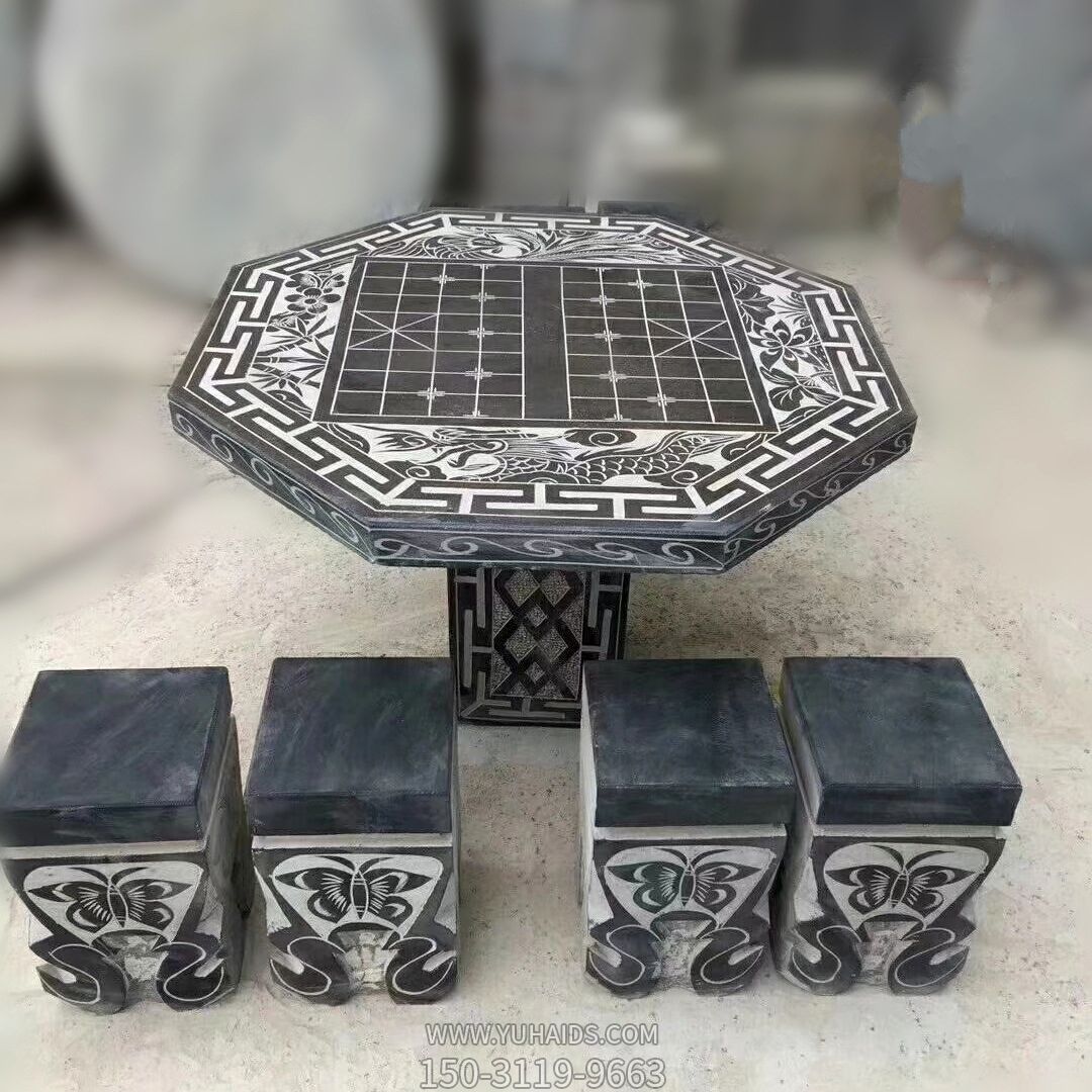 公园象棋雕刻网格仿古桌凳石雕雕塑