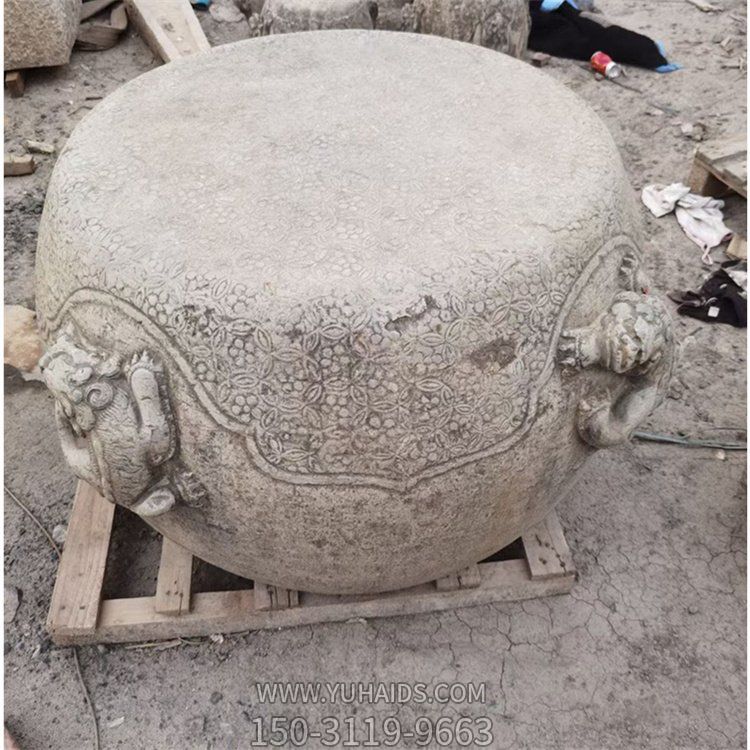 大理石仿古做旧景区古建筑石柱 基石底座石圆墩雕塑